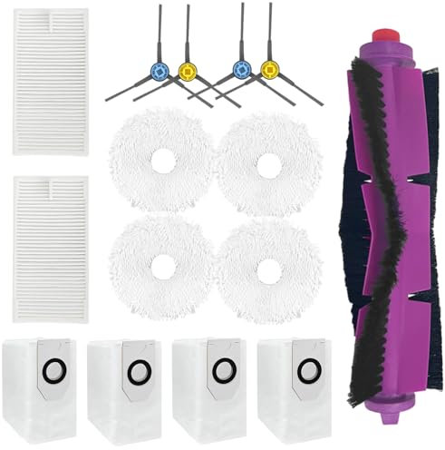 Juego de 15 accesorios para Eureka J12 Ultra, para robot Midea V12 piezas de repuesto, 1 cepillo principal, 4 cepillos laterales, 4 trapeadores, 4 bolsas de polvo, 2 filtros