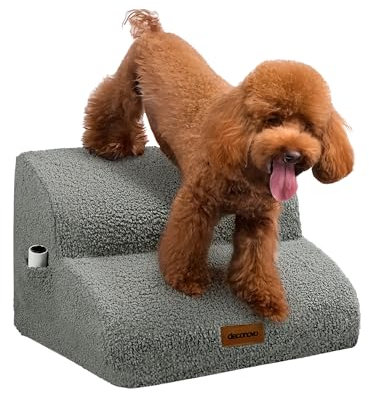 Deconovo Hunderampe für Bett Sofa, Hundetreppe für Kleine Hunde 2 Stufen, Abnehmbare, Waschbare Hunderampe mit Rutschfestem Bezug, Treppe für Haustiere Katzentreppe, 40x40x30 cm, Hellgrau
