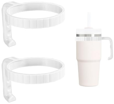 2pcs Tumbler Handle for Stanley 20oz Quencher H2.0 Flowstate Tumbler, Tumbler Handle Attachment 20oz Anti-Slip Car Cup Holder Friendly Improved Grip for Cup Accessories (White)