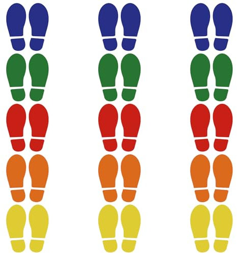 18 Blatt Farbe Bodenaufkleber mit Schuhabdrücke Muster 8 x 18 cm Vinyl Selbstklebend Bodenmarkierungen Abdruck Wasserdicht Boden Aufkleber für Büroetage Wandtreppen Weisen den Weg