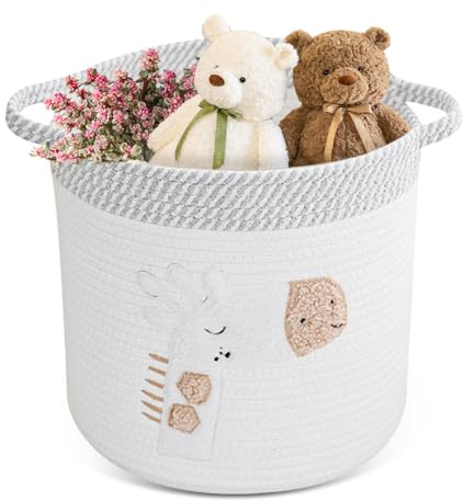 WANDGU Aufbewahrungskorb Kinder: Aufbewahrungskorb Baumwollseil mit Griff, Großer Aufbewahrungskorb Kinder Baumwolle, Korb Aufbewahrung für Handtücher, Decken, Spielzeug, Kleidung(D 30 x H30 cm)