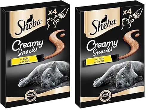 SHEBA Beutel Creamy Snacks für Katzen mit Huhn cremiger Snack in Portionsbeuteln 11 x 4 x 12g (Packung mit 2)