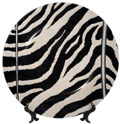 ESNAIUVCD Assiettes décoratives en porcelaine anglaise avec imprimé animal zèbre - Assiettes rondes imprimées avec présentoir