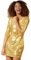 dressforfun Kostüm Damen, kurzes Paillettenkleid, Glitzer Kleid, Langarm Glitzer Oberteile Damen mit Glitzer Rock, Faschingskostüm, Karneval, sexy Disco Kostüm Damen, Rave Outfit Damen, Gold, L