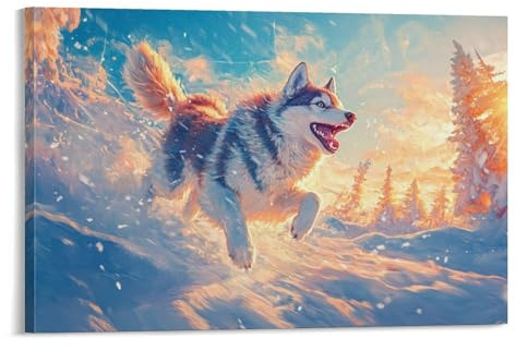 tanpiaoliang Sibirischer Husky Wandbild Leinwand Gemälde WanddekoRatteteion Poster Leinwanddrucke Kunstwerk Für Bad Schlafzimmer WanddekoRatteteion 08x12inch(20x30cm)