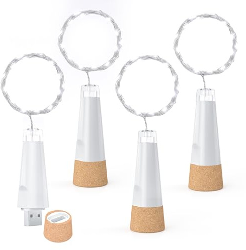 Dumcuw Luci per Bottiglia 20 LED, Ricaricabile USB, con Tappo in Sughero, Modello 2024, a Batteria, Ideale per Natale e Decorazioni Festive