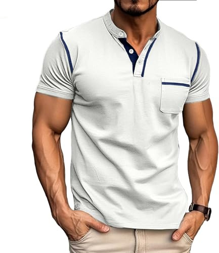 Mens Henley T-Shirts Cotton Short Sleeve Shirts Casual Summer Shirt Tops