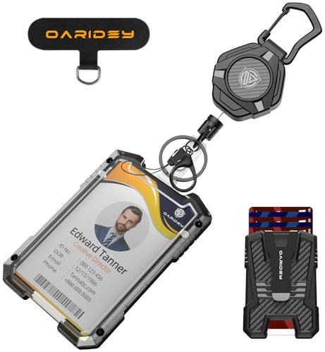 Oaridey Magnetischer Ausweishalter Ausziehbar mit 1 Stück Universelles Patch, Strapazierfähiger Karabiner-Schlüsselanhänger, taktische ID-Ausweisrolle mit einziehbarer 31-Zoll-Stahlschnur, 10 oz