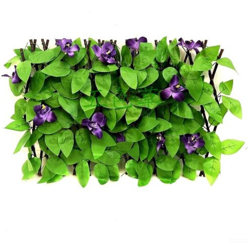 Panneaux de treillis de jardin extensibles - Clôture en bois réglable avec plantes artificielles vertes - Brise-vue décoratif pour extérieur, jardin, balcon, terrasse (orchidée violette)