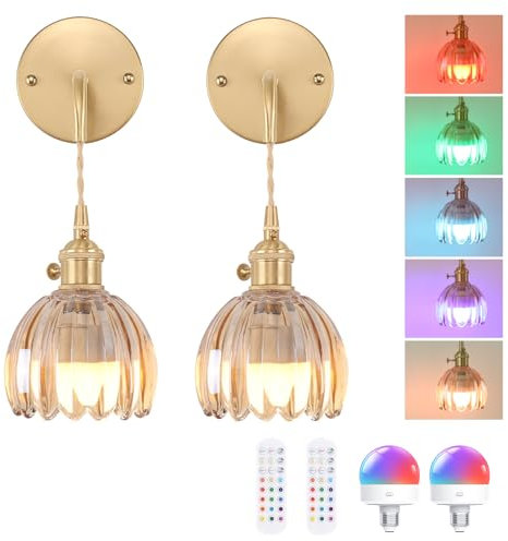 Shenmoyl Akku Wandleuchte Innen 2 Stück, Wandlampe Vintage mit Fernbedienung Dimmbar, Nachttischlampe Höhenverstellbar Für Badezimmer Schlafzimmer Indoor Doorway