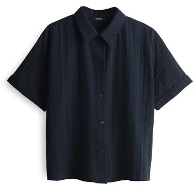 someday Damen Kurzarmbluse | Hemdbluse ZILINA Structure Loose mit feiner Lochstruktur Ocean, 40