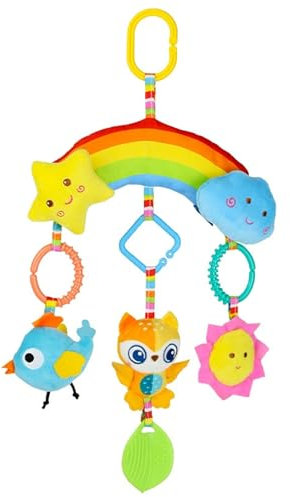 AQCQDQ Babyschale Spielzeug, Cartoon Tier Windspiel Autoaufhänger, Spirale Bett Kinderwagen Spielzeug, Kinderwagenkette für Kinderbett/Autositz/Babyschale (35 * 26 cm,Eule)