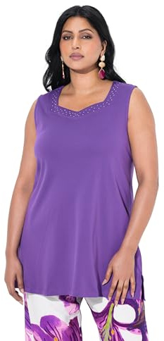 Ulla Popken Damen große Größen Übergrößen Plus Size Top, A-Linie, PimaCotton, Herzausschnitt, ärmellos violett 54+ 839990838-54+