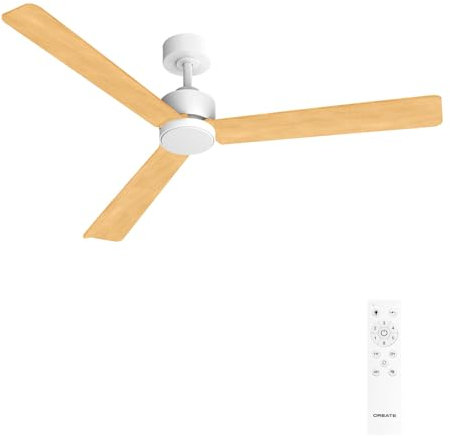 CREATE / WIND MODERN L/Ventilador de techo con luz blanco madera clara con mando / 40W, Luz LED 3 temperaturas, Ø152 cm, programable, 6 velocidades, función verano-invierno