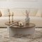 CONCEPT USINE | Table Basse Modulable 2-en-1 Ø90 cm Blanc & Noyer XYN | Design Podium ou Duo Séparable | Style Contemporain Élégant | Bois Mélaminé Résistant | Montage Facile