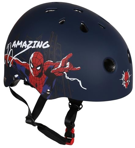 MARVEL Spider-Man Navy Blue Kids' Bicycle Helmet, Sports, Lightweight, Adjustable 52-56 cm (Blue Marvel)