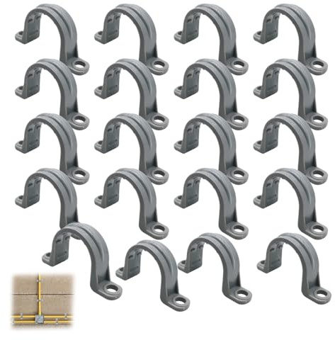 HLIWS 20 Stück 2 Löcher Kunststoff-Rohrband, Rohrbänder, Grau Rinnenhalter aus PVC, für PVC-Rohre, Leitungen und Kabel (3/4)