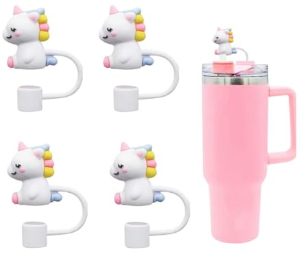 4er Set Einhorn Strohhalm-Abdeckung für Stanley Cup Zubehör, geeignet für alle Strohhalme mit einem ø 10 mm, Tumbler, Becher