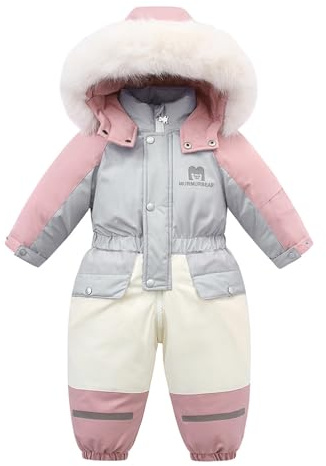JiAmy Schneeanzug Kinder, Jungen Mädchen Skianzug Kleinkinder Baby Winter Overall mit Kapuze Fleece-gefüttert für 1-6 Jahre