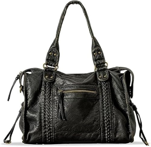 Starnearby Sac à Main Vintage Femme, Sac de Cours Lycée Université | Sac City Bag Tendance, Sac a Main Hobo Femme Cuir PU, Bandoulière Réglable, Sac Fourre-tout pour Ecole, Travail, Voyage