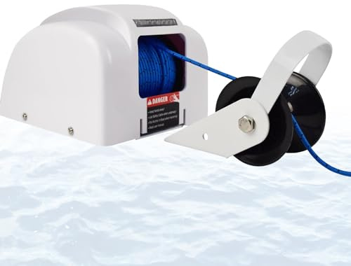 VNATWGOO Automatic 12V Electric Anchor Winch, with Rem0te Control, LED Light, 318kg Pulling Force 31m Rope, Compatible with Pontoon Yacht Fishing Boat CordlessANDCable