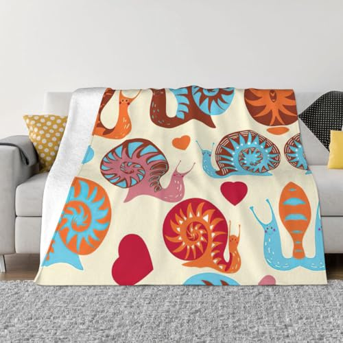 EWQrtyy Ultraweiche Micro-Fleece-Decke mit niedlichem Schnecken-Druck, Anti-Pilling-Flanell-Decken für Bett, Sofa, faltbar, 2 Größen