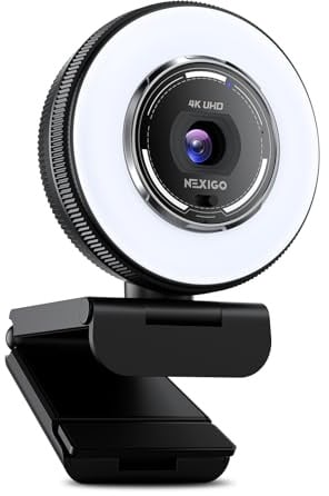 NexiGo N680E Pro 4K Webcam with Ring Light, PDAF Autofocus, 1080p 60FPS, Dual Noise-Canceling Mics, Privacy Shutter, USB Plug-and-Play for Zoom, Teams, Twitch, Google Meet