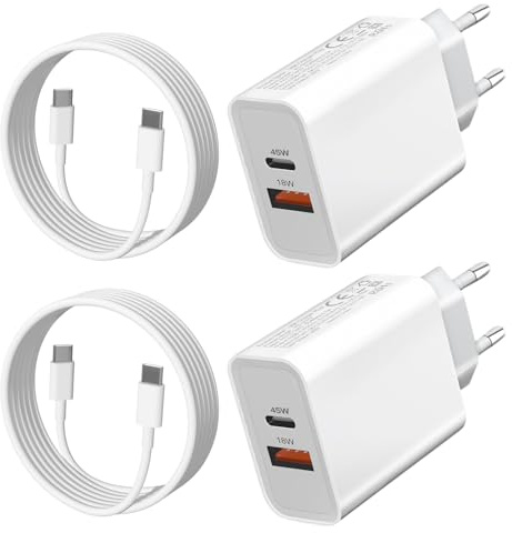 45W Chargeur Rapide et Cable pour Samsung S26 Ultra/S26 Plus/S25 Ultra/S25 Edge/S24 FE/S23/A57 5G A37 S22 S21 S20 Galaxy Tab S11 S10 S9 S8 Prise USB C Adaptateur Type C Bloc Alimentation 2 Ports,2Pack