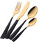 Buyer Star Set de Couverts Acier Inoxydable pour 1 Vaisselle dorée avec poignée Noire Réutilisable Mariage Fête Dîner Couverts