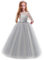 IWEMEK Flower Girls 3/4 Sleeve Floral Lace Tulle First Communion Pageant Dresses Kids Big Girls Princess Birthday Carnival Christmas Bridesmaid Wedding Party Prom Ball Gown Grey 9-10 Years
