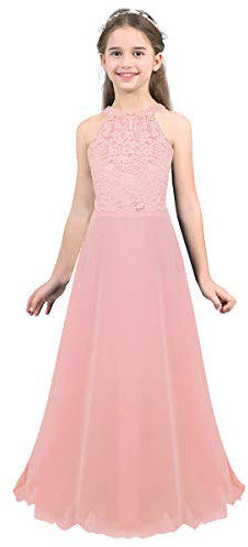 Freebily Enfant Robes Demoiselle d'honneur Cérémonie Dentelle Fille Longue Robe Mariage Soirée Communion Fête Anniversaire Baptême Princesse Rose 14 Ans