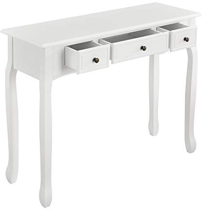 Table Console Table d'Entrée Table de Salon Vintage avec 3 Tiroirs MDF Pieds en Pin Boutons en Métal Alliage de Zinc Blanc 78 x 100 x 35 cm