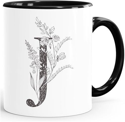 SpecialMe® personalisierte Namenstasse Monogramm Initiale personalisierte Geschenke J Inner-Schwarz Keramik-Tasse