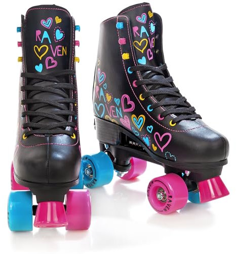 RAVEN Rollschuhe Roller Skates für Kinder Erwachsene Mädchen Damen verstellbar (Trista Black, 35-38 (22,5-24cm))