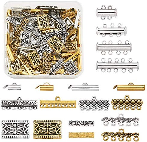 Craftdady Mehrsträngiges magnetisches Schiebeverschluss-Set mit Schiebeverschluss, Endrohrverschlüssen und rechteckigen Abstandshaltern, Verbindungsenden für Halsketten, Armbänder, Schmuckherstellung