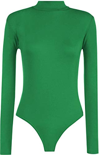 Red Olives® Womens Ladies Plain High Polo Turtle Neck Long Sleeve Bodysuit Leotard Top UK 8-14 (16-18, Jade Green)