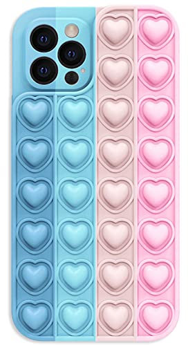 mtb more energy® Pop It Fidget Toy Case kompatibel mit iPhone 12 Pro (6.1'') - Design Herz 1 (blau weiß rosa)- Handyhülle Cover Tasche