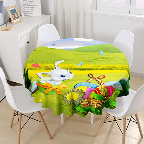 Morbuy Ostern Rund Tischdecke, Drucken Rund Tischdecken Wasserdicht Lotuseffekt Abwischbar Abwaschbar Tischtuch für Dekoration Küchentisch Garten Outdoor (Durchmesser 150cm,Osterhase)