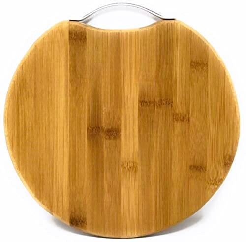 NARMA® Round Woden Multipurpose Natural Bamboo Chopping Board with Handle for Kitchen Cutting Meat Veggie Cheese Bread eco-Friendly, Easy Grip for Chef Tray (30 CM)