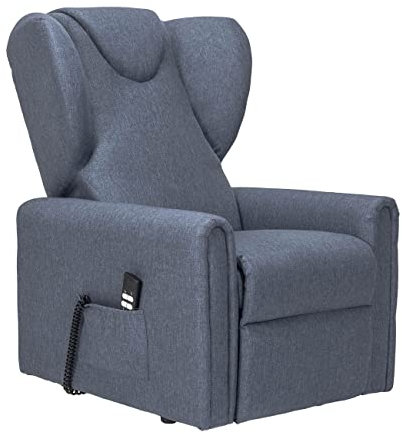 POLTRONE ITALIA Barbara2 Large Sessel mit aufstehhilfe Große Größen 160kg verstärkte Mechanik Mikrofedersitz schmutzabweisend fernsehsessel elektrisch schlafsessel Blau Denim