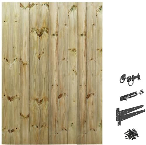 Bespoke Custom Made To Measure UPTO HEIGHT: 6ft (180cm High) Tongue & Groove Fully Framed Flat Top Pathway Garden Pedestrian Gate [Width Between 105CM to 120CM With Ring Latch Hinge Pack