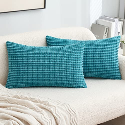 MIULEE 2er Set Kissenbezug Kordsamt Dekokissen Kissenbezüge Sofakissen Dekorativ Couchkissen Zierkissen Kissenhülle Moderne Bezug Weich für Sofa Wohnzimmer Schlafzimmer 30x50 cm Blau Grün