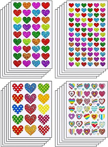 LZMDISU Glitzer-Herz-Aufkleber, Klein, Selbstklebend, Valentinstag, Regenbogen-Liebe, Dekorativer Aufkleber für Kinder, Bastelbedarf, Grußkarten, Scrapbooking, Verzierung, 1200 Stück