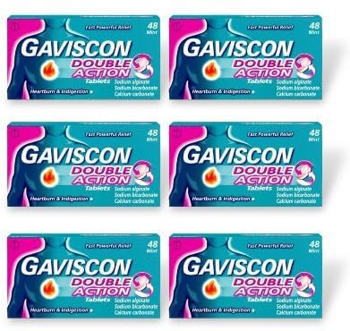 Gaviscon Double Action Mint Chewable Tablets,6 Packs 48 Tablets Each