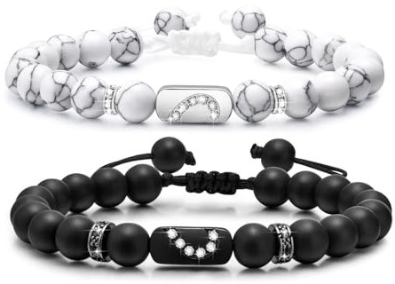 Partnerarmbänder Pärchen Armband Paare Freundschaftsarmband - 8MM Natursteinen mit Herz Puzzle Partner Armbänder für Herren Damen Beste Freundin Paar Geschenke für Valentinstag Geburtstag Weihnachten