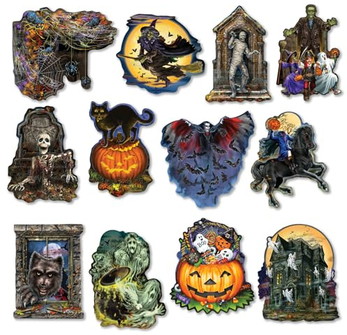 Bits and Pieces - 750 Piece Jigsaw Puzzle for Adults - 12 Mini Shaped Puzzles - Halloween Fright - Assorted Halloween Jigsaws by Liz Goodrick-Dillon