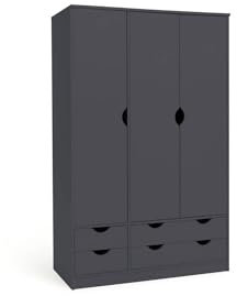 3 Door 4 Drawer Wardrobe - Grey Home Garden Furniture Wardrobes