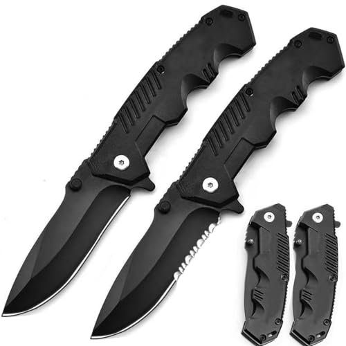 MIWOOHO 2pcs Taschenmesser, Klappmesser, Outdoor Messer, Klinge aus Edelstahl, Fuer Freizeit, Camping, Wandern und Notfaelle, Vatertagsgeschenk
