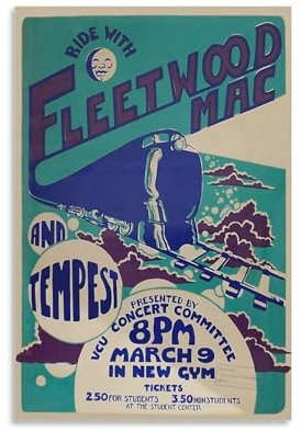 OFITIN Fleetwood Mac Vintage-Poster, Rockband-Poster für Wohnzimmer, Schlafzimmer, Badezimmer, Esszimmer, Küche, 20 x 30 cm