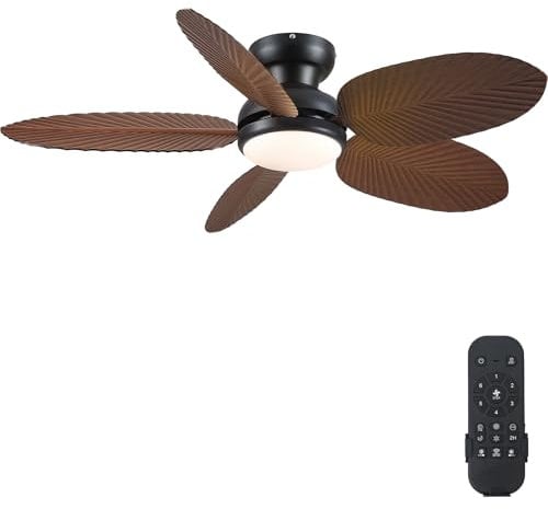 Kviflon Deckenventilator mit Lichtern und Fernbedienung/App, 45 Zoll, tropischer Deckenventilator für Wohnzimmer, Schlafzimmer, Palmblatt-Deckenventilator